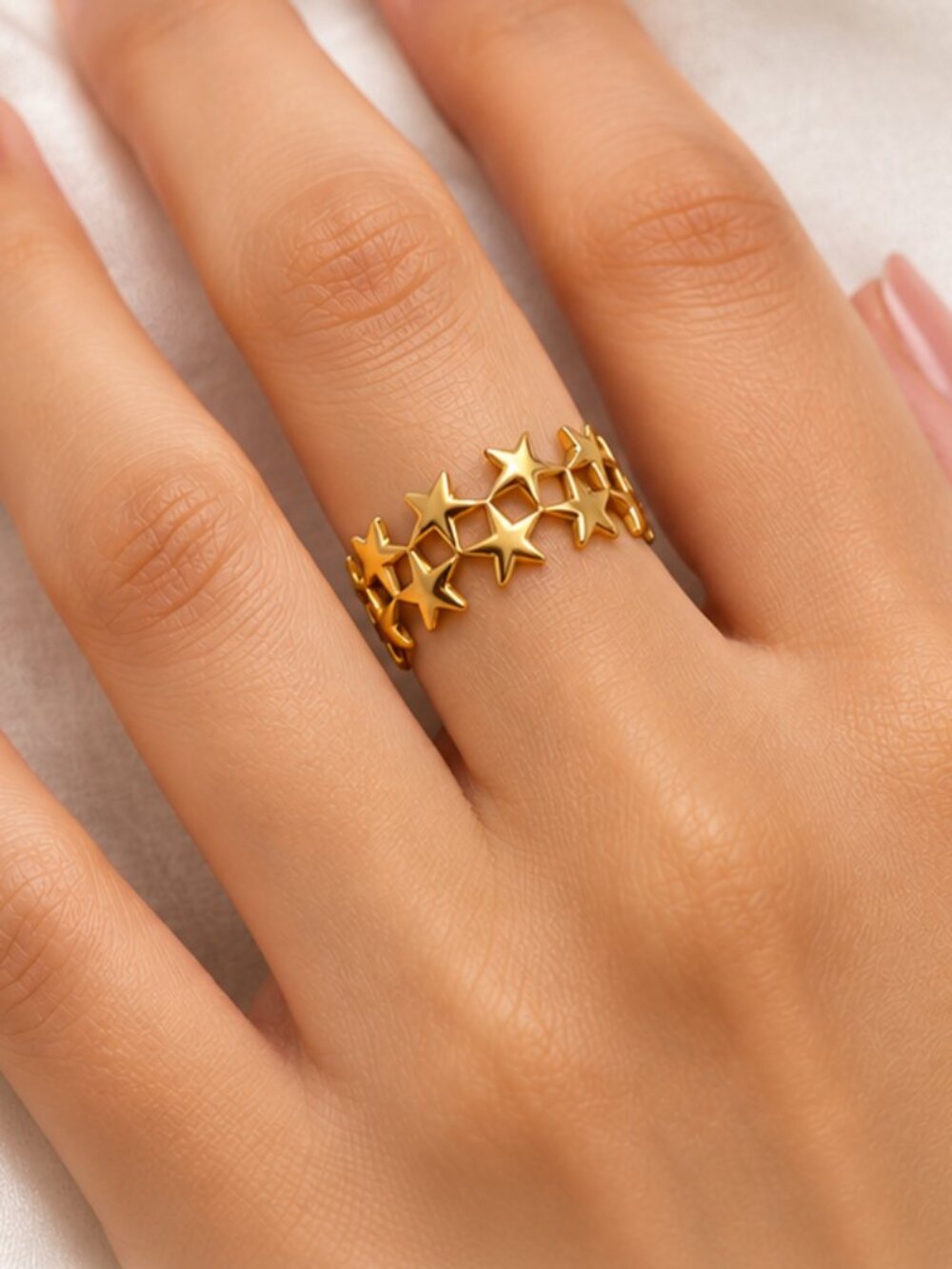 Starlight Ring Adjustable Gold Tone Celestial Star Band Ring